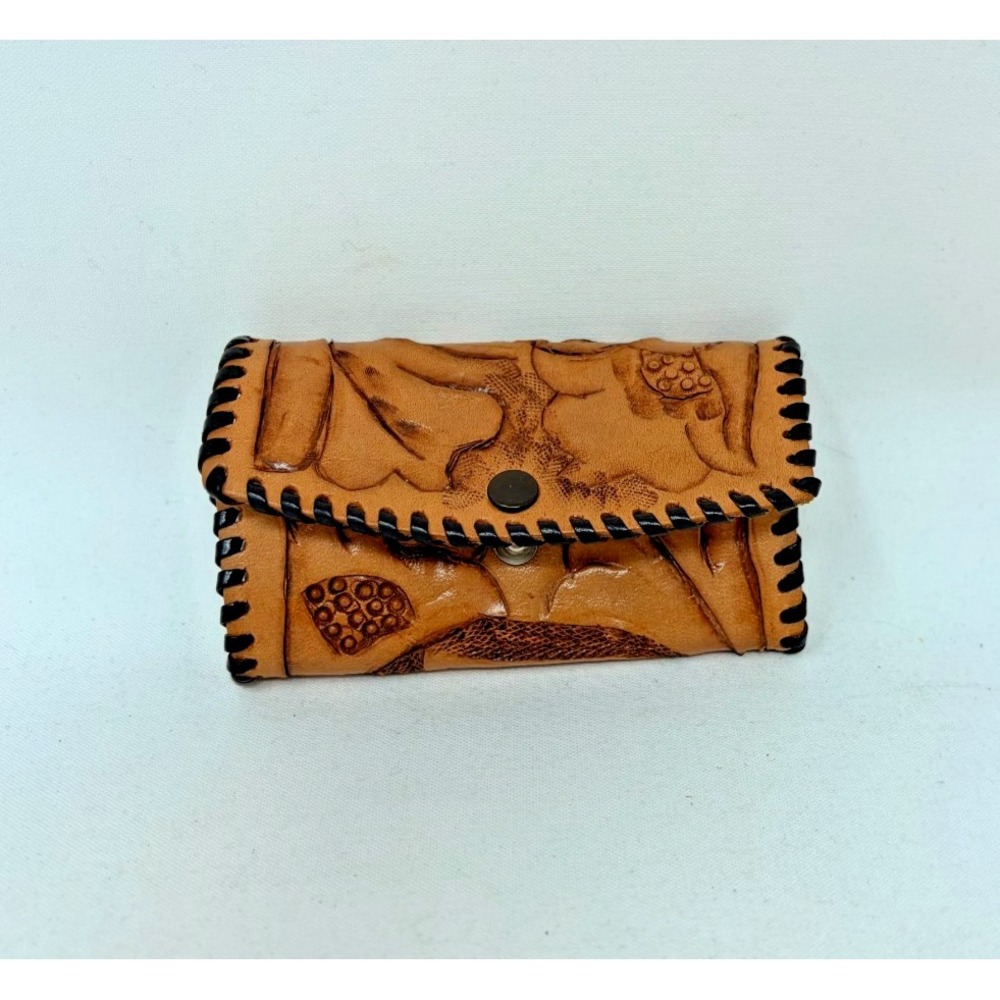 Vintage Hand Tooled Leather Key Holder Case 6 Hook Floral Western Brown Wallet